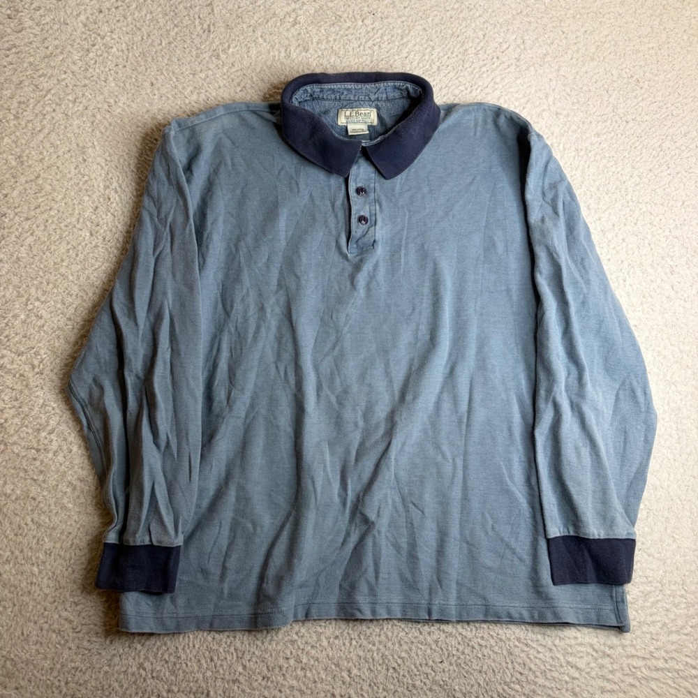 LL Bean Casco Bay Polo Rugby Shirt Mens XL Blue Long Sleeve Cotton Pique 274588